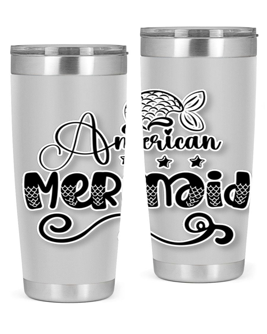 American Mermaid 15# Tumbler, a stylish 20oz stainless steel tumbler with a copper lining and a drink-thru lid, perfect for hot and cold beverages.