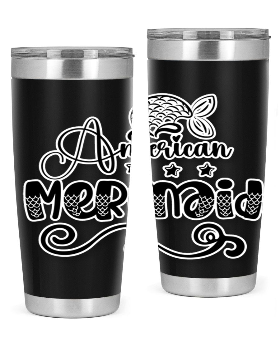 American Mermaid 15# Tumbler, a stylish 20oz stainless steel tumbler with a copper lining and a drink-thru lid, perfect for hot and cold beverages.