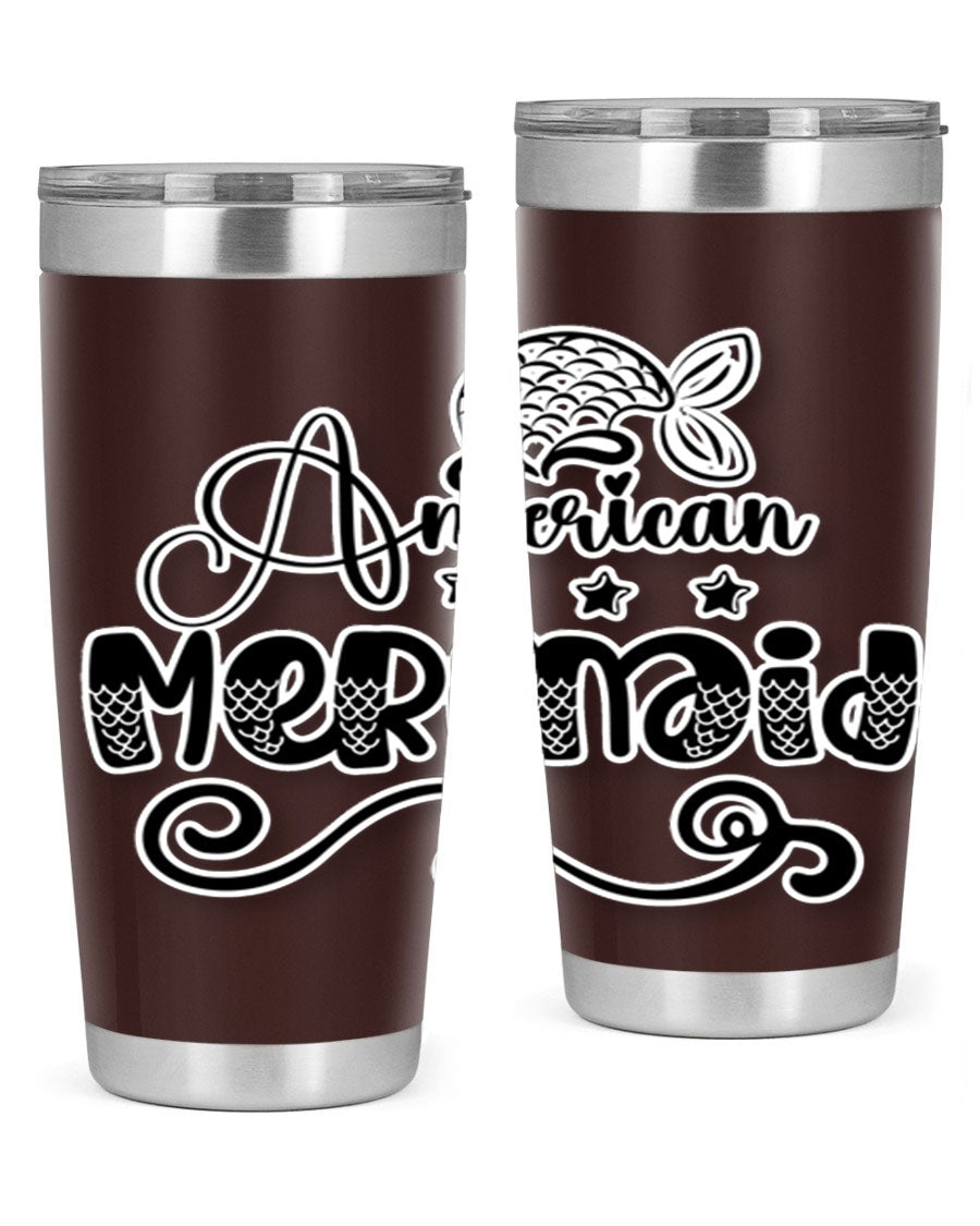 American Mermaid 15# Tumbler, a stylish 20oz stainless steel tumbler with a copper lining and a drink-thru lid, perfect for hot and cold beverages.