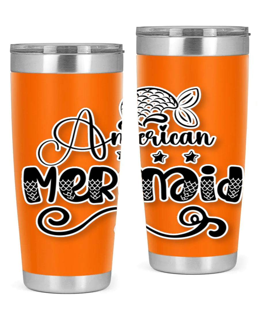 American Mermaid 15# Tumbler, a stylish 20oz stainless steel tumbler with a copper lining and a drink-thru lid, perfect for hot and cold beverages.