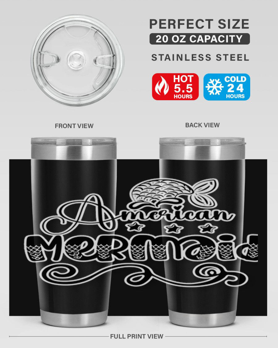 American Mermaid 15# Tumbler, a stylish 20oz stainless steel tumbler with a copper lining and a drink-thru lid, perfect for hot and cold beverages.