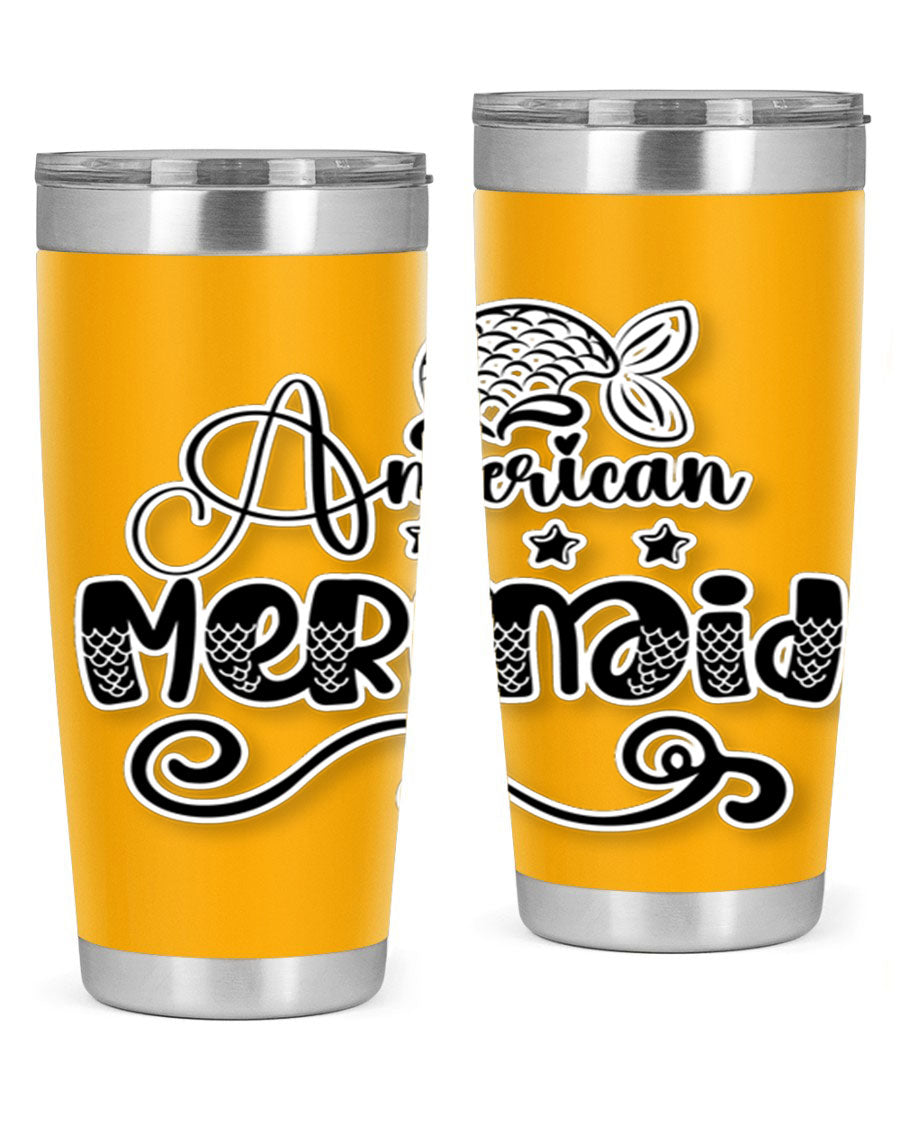 American Mermaid 15# Tumbler, a stylish 20oz stainless steel tumbler with a copper lining and a drink-thru lid, perfect for hot and cold beverages.