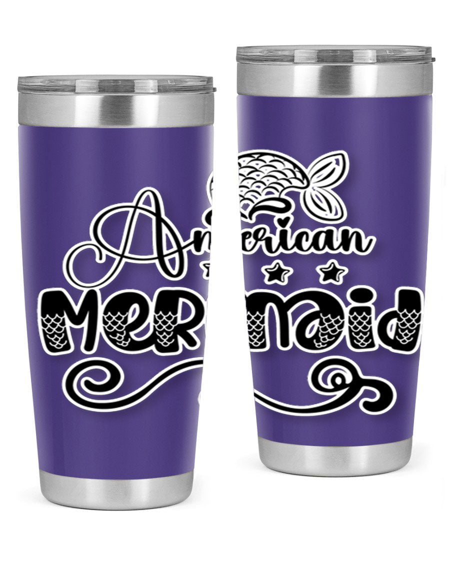 American Mermaid 15# Tumbler, a stylish 20oz stainless steel tumbler with a copper lining and a drink-thru lid, perfect for hot and cold beverages.