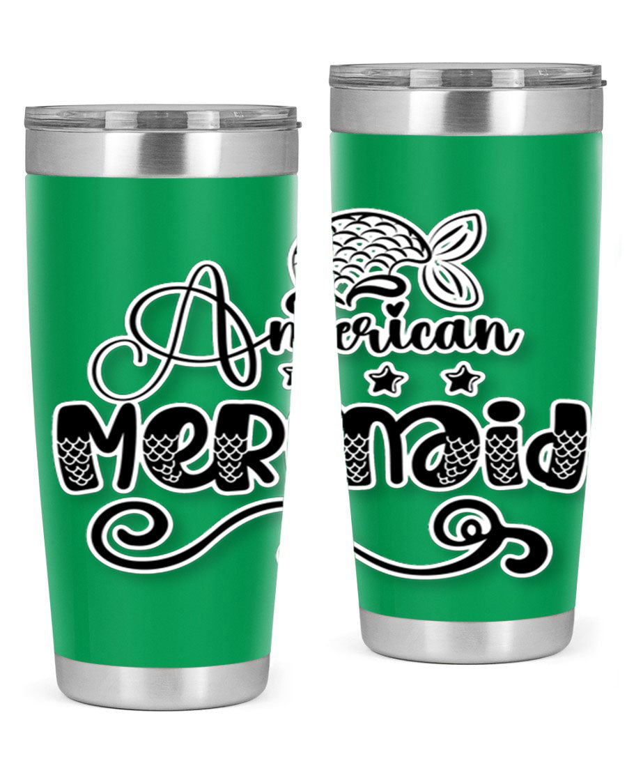 American Mermaid 15# Tumbler, a stylish 20oz stainless steel tumbler with a copper lining and a drink-thru lid, perfect for hot and cold beverages.