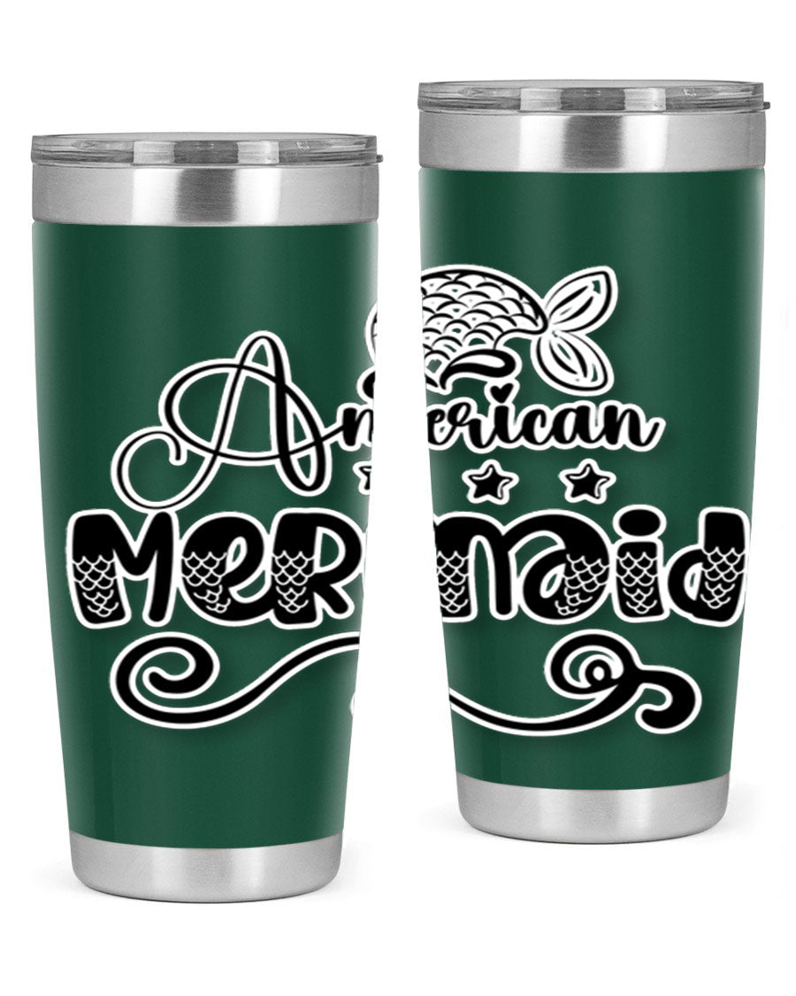 American Mermaid 15# Tumbler, a stylish 20oz stainless steel tumbler with a copper lining and a drink-thru lid, perfect for hot and cold beverages.