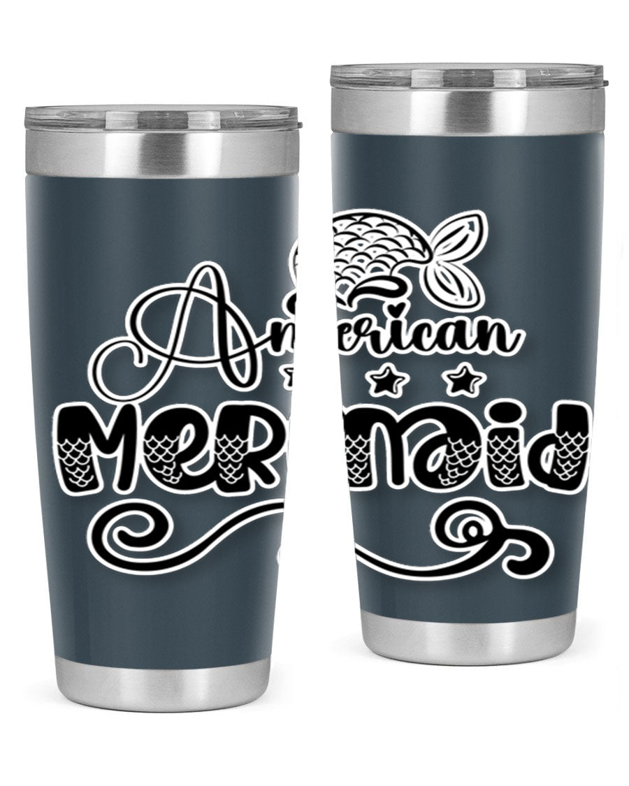 American Mermaid 15# Tumbler, a stylish 20oz stainless steel tumbler with a copper lining and a drink-thru lid, perfect for hot and cold beverages.
