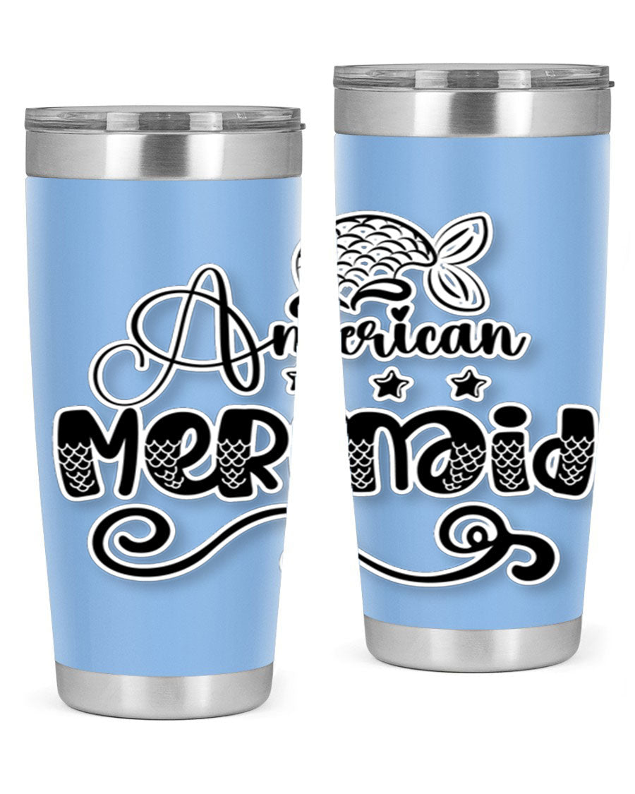 American Mermaid 15# Tumbler, a stylish 20oz stainless steel tumbler with a copper lining and a drink-thru lid, perfect for hot and cold beverages.
