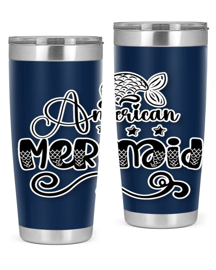 American Mermaid 15# Tumbler, a stylish 20oz stainless steel tumbler with a copper lining and a drink-thru lid, perfect for hot and cold beverages.