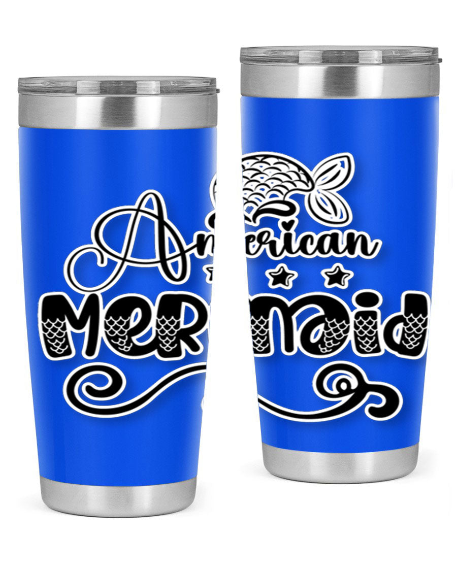 American Mermaid 15# Tumbler, a stylish 20oz stainless steel tumbler with a copper lining and a drink-thru lid, perfect for hot and cold beverages.