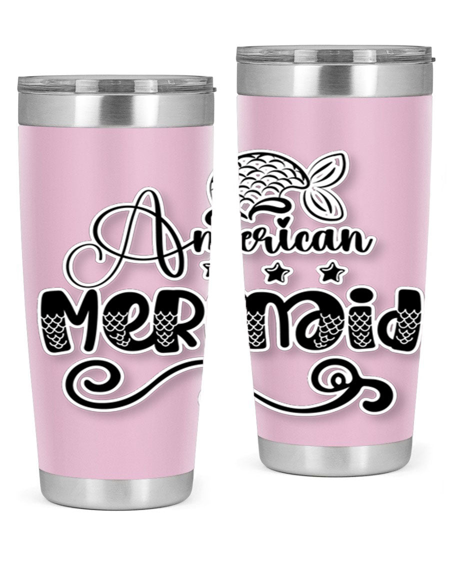 American Mermaid 15# Tumbler, a stylish 20oz stainless steel tumbler with a copper lining and a drink-thru lid, perfect for hot and cold beverages.