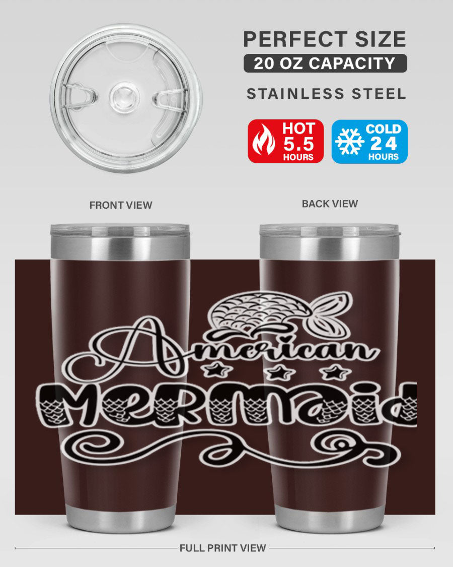 American Mermaid 15# Tumbler, a stylish 20oz stainless steel tumbler with a copper lining and a drink-thru lid, perfect for hot and cold beverages.