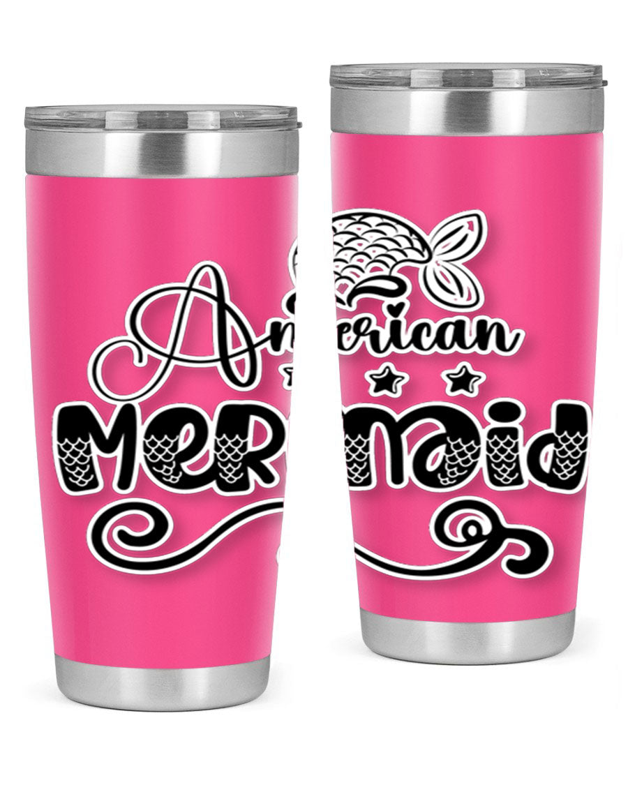 American Mermaid 15# Tumbler, a stylish 20oz stainless steel tumbler with a copper lining and a drink-thru lid, perfect for hot and cold beverages.