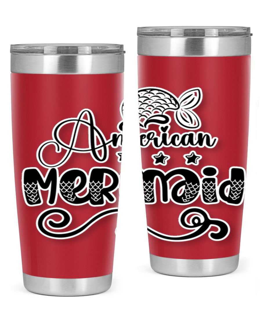 American Mermaid 15# Tumbler, a stylish 20oz stainless steel tumbler with a copper lining and a drink-thru lid, perfect for hot and cold beverages.