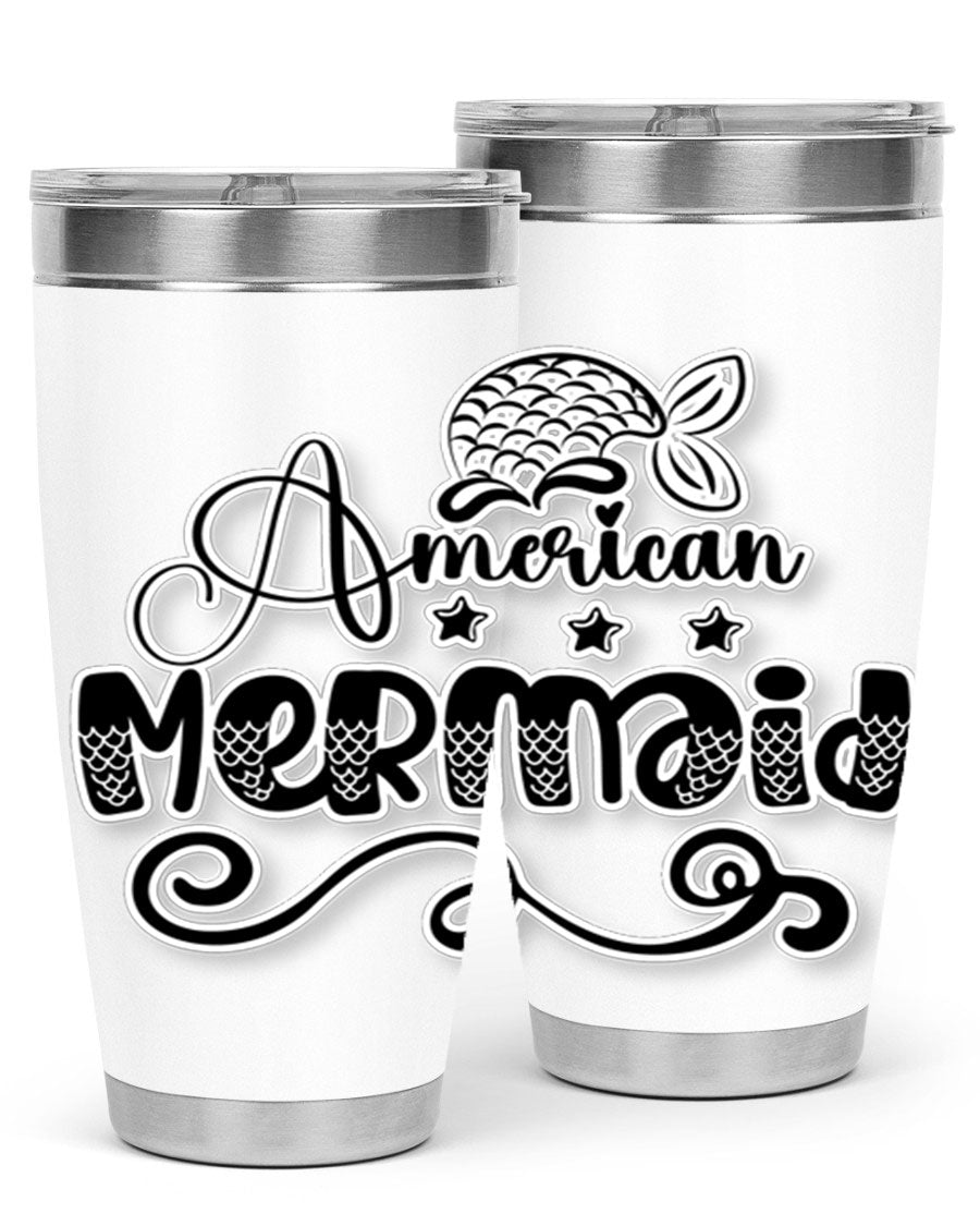 American Mermaid 15# Tumbler, a stylish 20oz stainless steel tumbler with a copper lining and a drink-thru lid, perfect for hot and cold beverages.