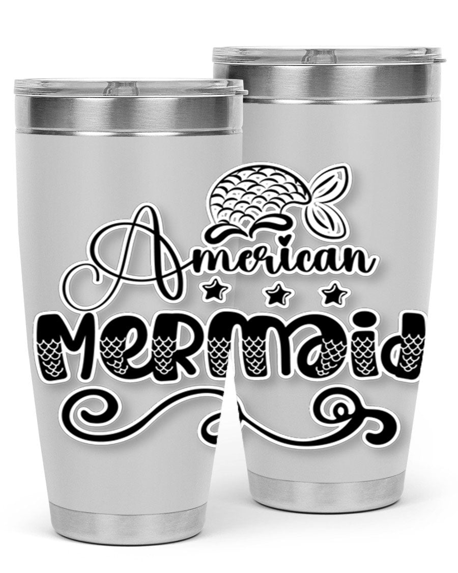 American Mermaid 15# Tumbler, a stylish 20oz stainless steel tumbler with a copper lining and a drink-thru lid, perfect for hot and cold beverages.