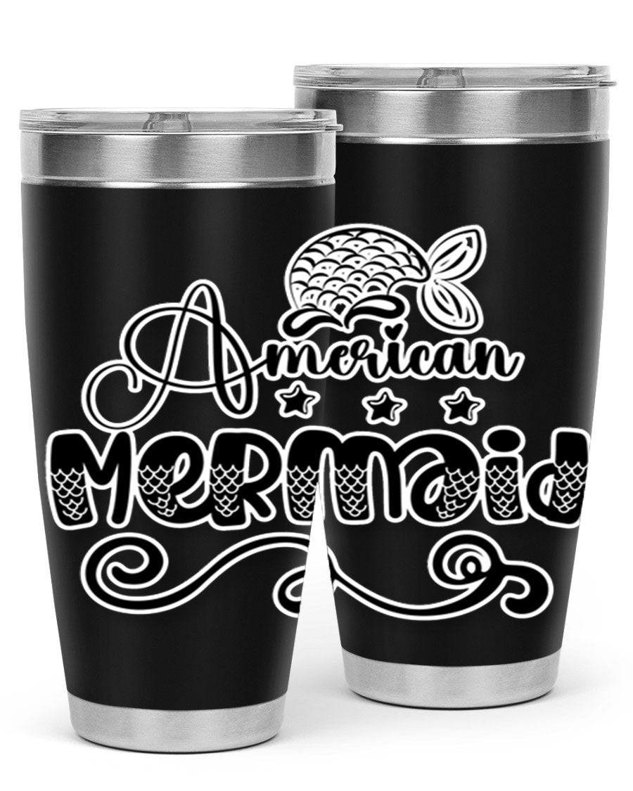 American Mermaid 15# Tumbler, a stylish 20oz stainless steel tumbler with a copper lining and a drink-thru lid, perfect for hot and cold beverages.