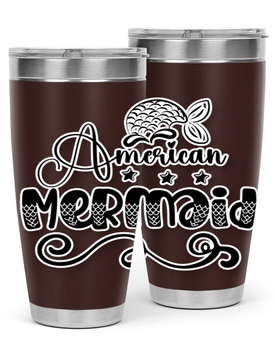 American Mermaid 15# Tumbler, a stylish 20oz stainless steel tumbler with a copper lining and a drink-thru lid, perfect for hot and cold beverages.