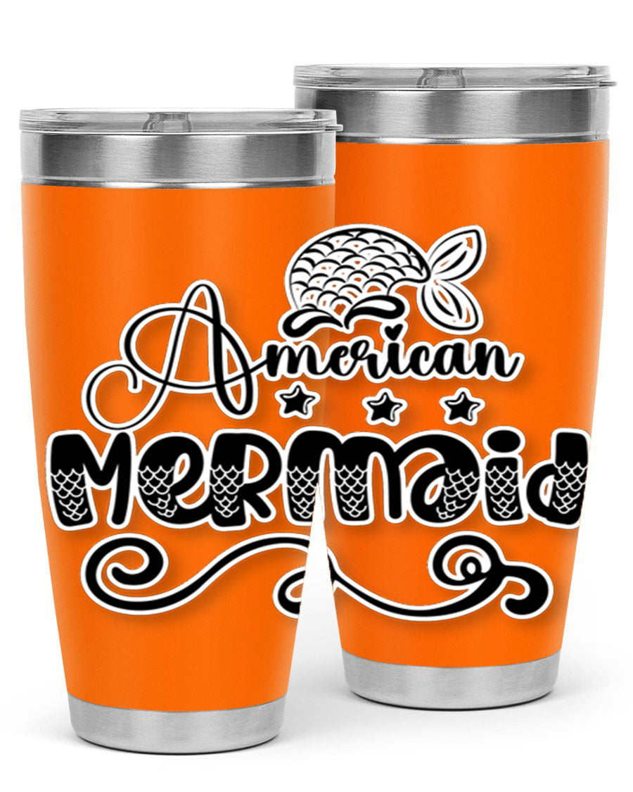 American Mermaid 15# Tumbler, a stylish 20oz stainless steel tumbler with a copper lining and a drink-thru lid, perfect for hot and cold beverages.