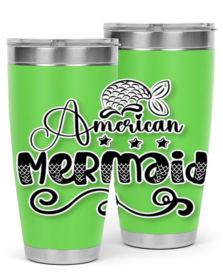 American Mermaid 15# Tumbler, a stylish 20oz stainless steel tumbler with a copper lining and a drink-thru lid, perfect for hot and cold beverages.