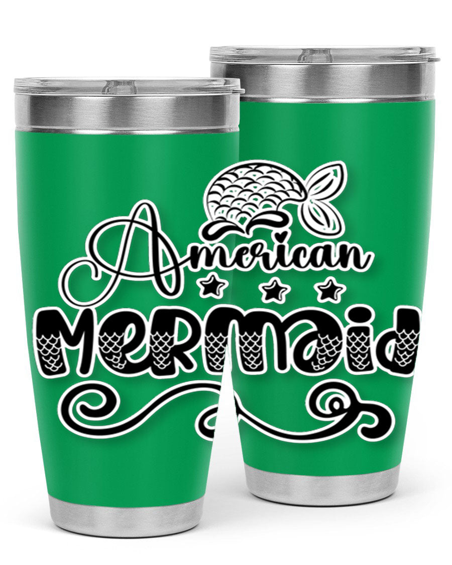 American Mermaid 15# Tumbler, a stylish 20oz stainless steel tumbler with a copper lining and a drink-thru lid, perfect for hot and cold beverages.