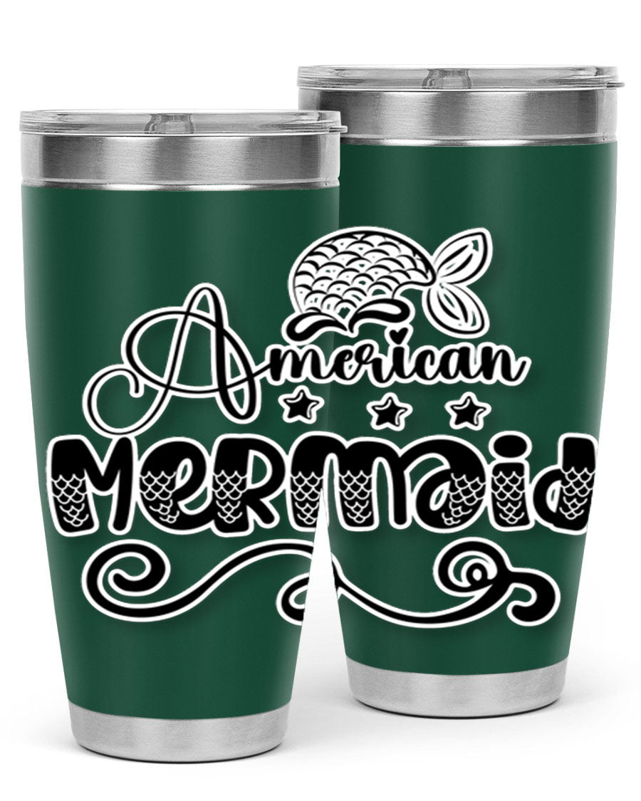 American Mermaid 15# Tumbler, a stylish 20oz stainless steel tumbler with a copper lining and a drink-thru lid, perfect for hot and cold beverages.