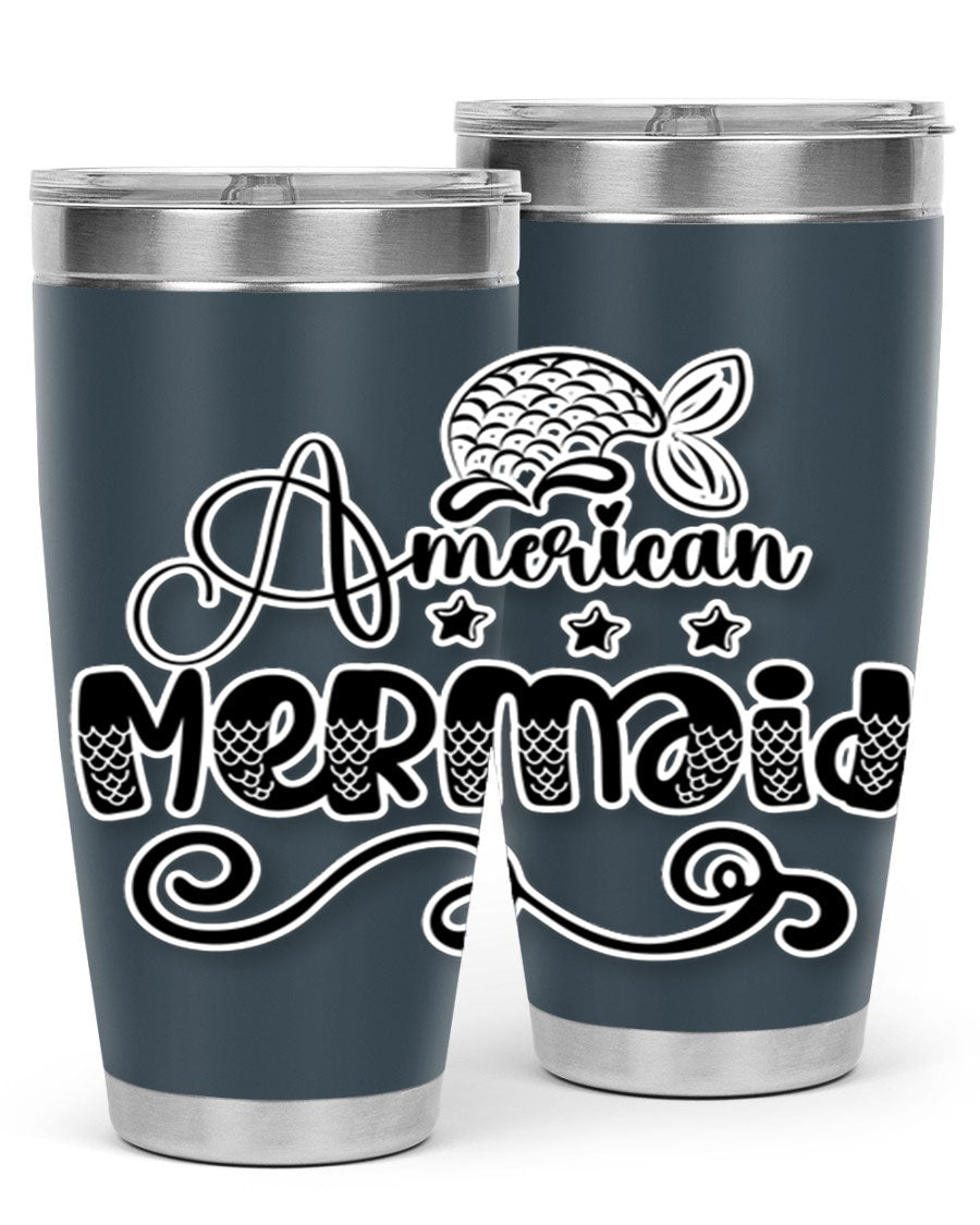 American Mermaid 15# Tumbler, a stylish 20oz stainless steel tumbler with a copper lining and a drink-thru lid, perfect for hot and cold beverages.