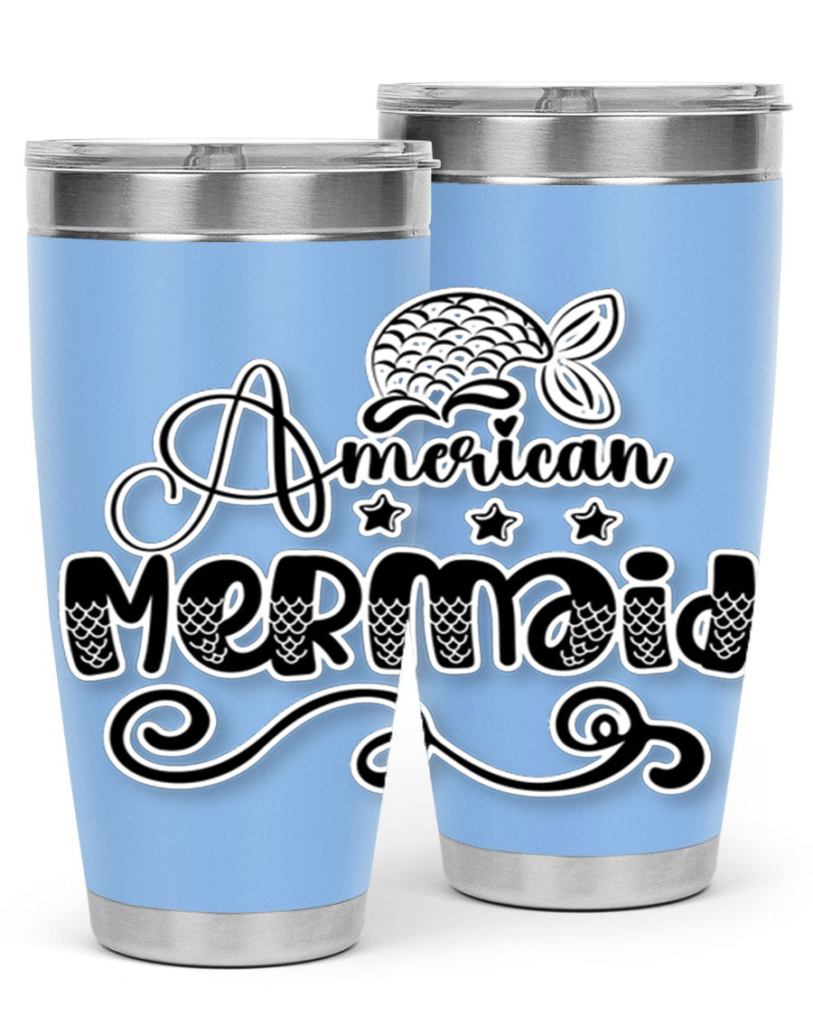 American Mermaid 15# Tumbler, a stylish 20oz stainless steel tumbler with a copper lining and a drink-thru lid, perfect for hot and cold beverages.