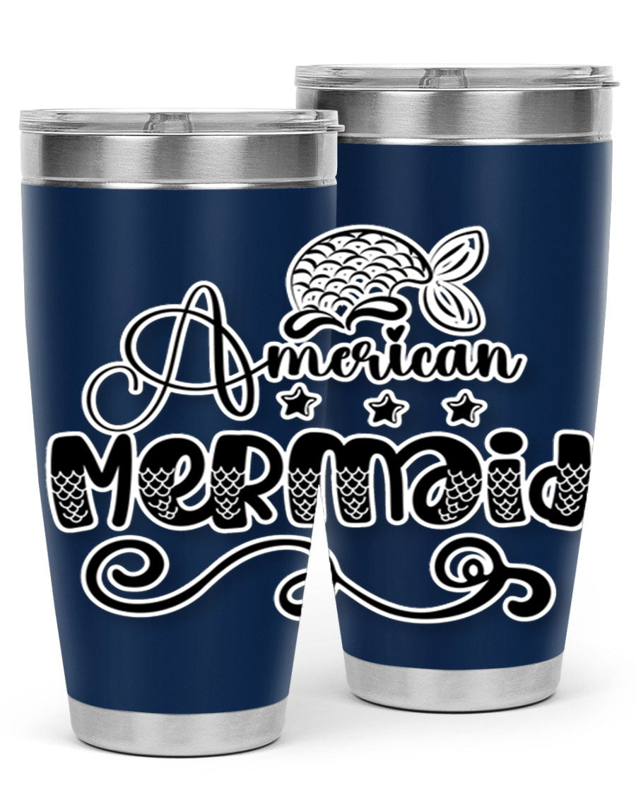 American Mermaid 15# Tumbler, a stylish 20oz stainless steel tumbler with a copper lining and a drink-thru lid, perfect for hot and cold beverages.
