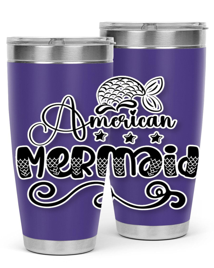 American Mermaid 15# Tumbler, a stylish 20oz stainless steel tumbler with a copper lining and a drink-thru lid, perfect for hot and cold beverages.
