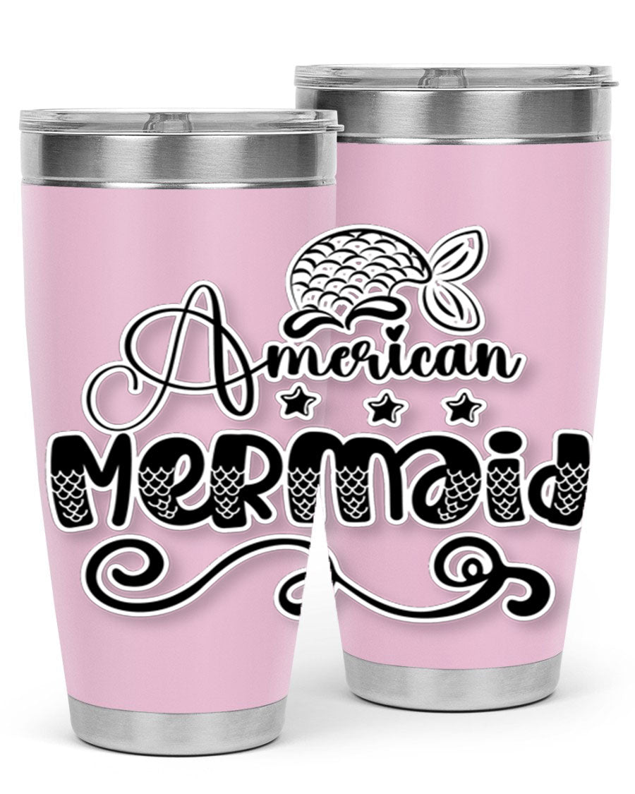 American Mermaid 15# Tumbler, a stylish 20oz stainless steel tumbler with a copper lining and a drink-thru lid, perfect for hot and cold beverages.