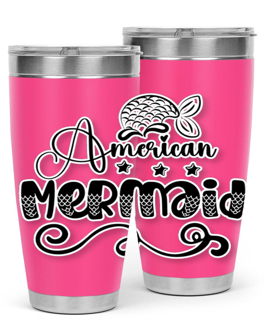 American Mermaid 15# Tumbler, a stylish 20oz stainless steel tumbler with a copper lining and a drink-thru lid, perfect for hot and cold beverages.