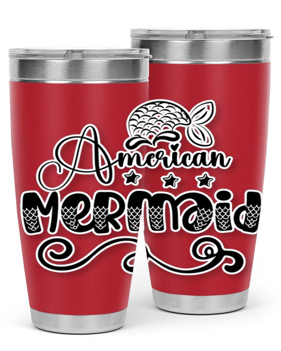 American Mermaid 15# Tumbler, a stylish 20oz stainless steel tumbler with a copper lining and a drink-thru lid, perfect for hot and cold beverages.