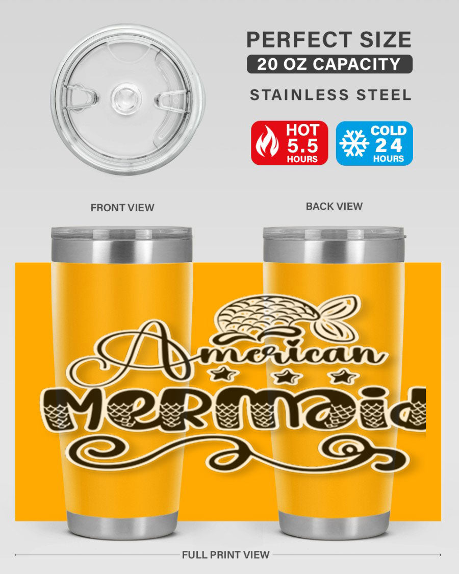 American Mermaid 15# Tumbler, a stylish 20oz stainless steel tumbler with a copper lining and a drink-thru lid, perfect for hot and cold beverages.