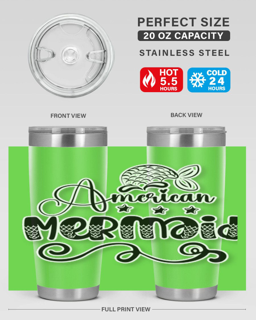 American Mermaid 15# Tumbler, a stylish 20oz stainless steel tumbler with a copper lining and a drink-thru lid, perfect for hot and cold beverages.