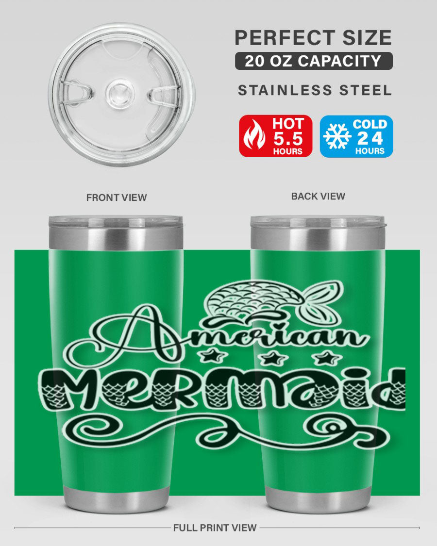 American Mermaid 15# Tumbler, a stylish 20oz stainless steel tumbler with a copper lining and a drink-thru lid, perfect for hot and cold beverages.