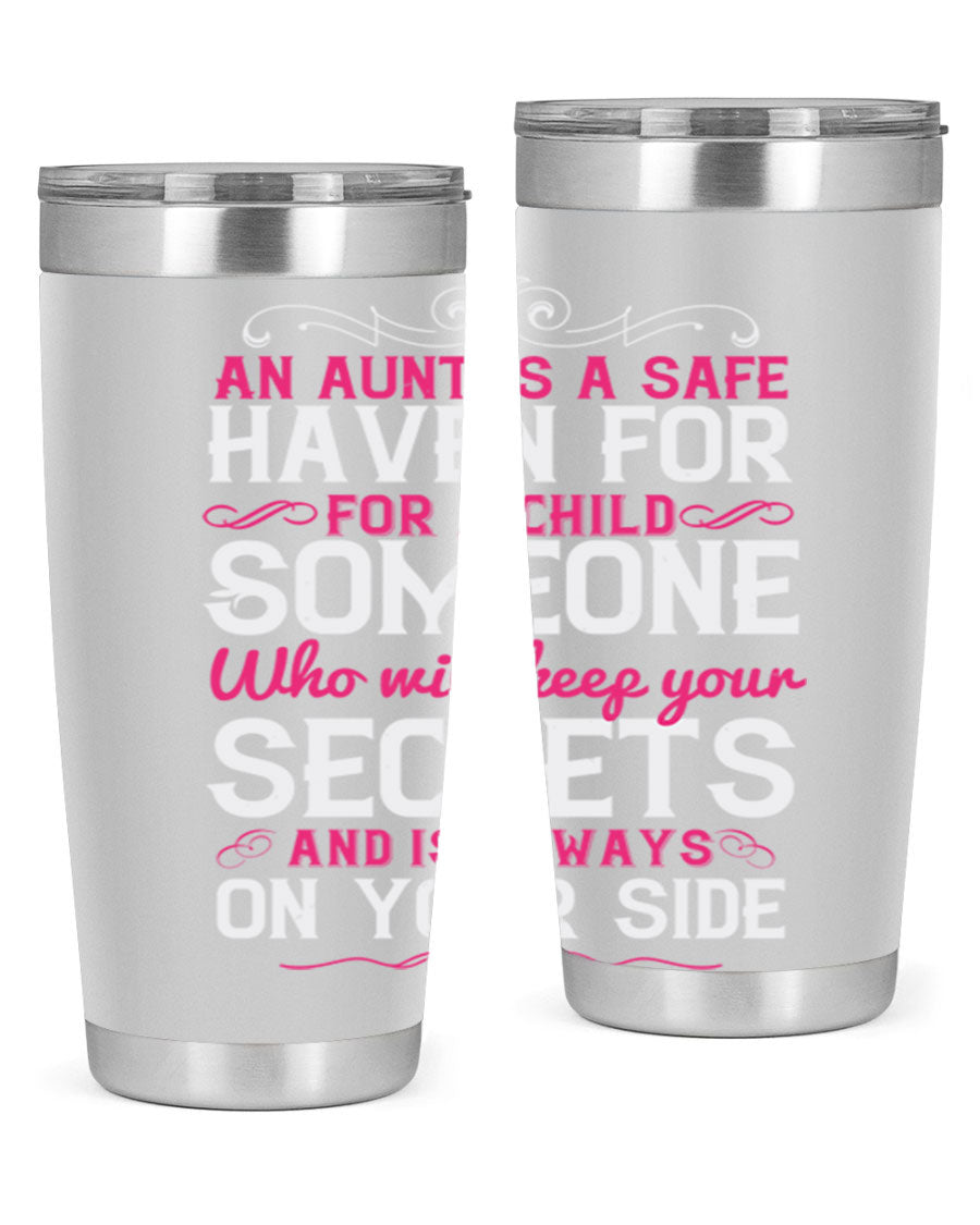 A stylish 20oz and 30oz stainless steel tumbler featuring a design celebrating the bond between a child and their aunt, perfect for hot and cold beverages.