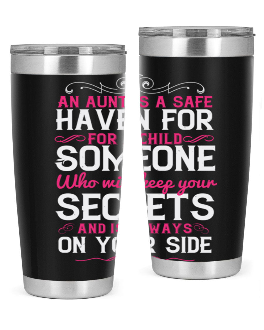 A stylish 20oz and 30oz stainless steel tumbler featuring a design celebrating the bond between a child and their aunt, perfect for hot and cold beverages.