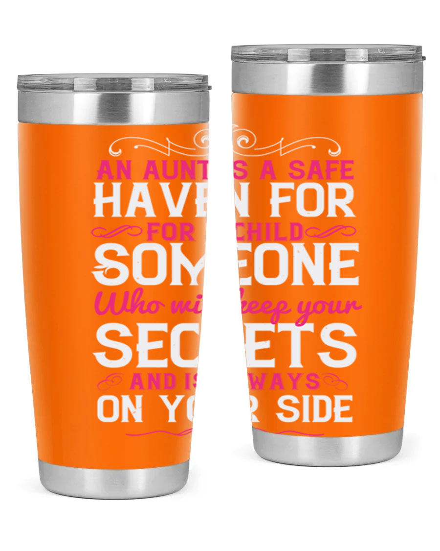 A stylish 20oz and 30oz stainless steel tumbler featuring a design celebrating the bond between a child and their aunt, perfect for hot and cold beverages.