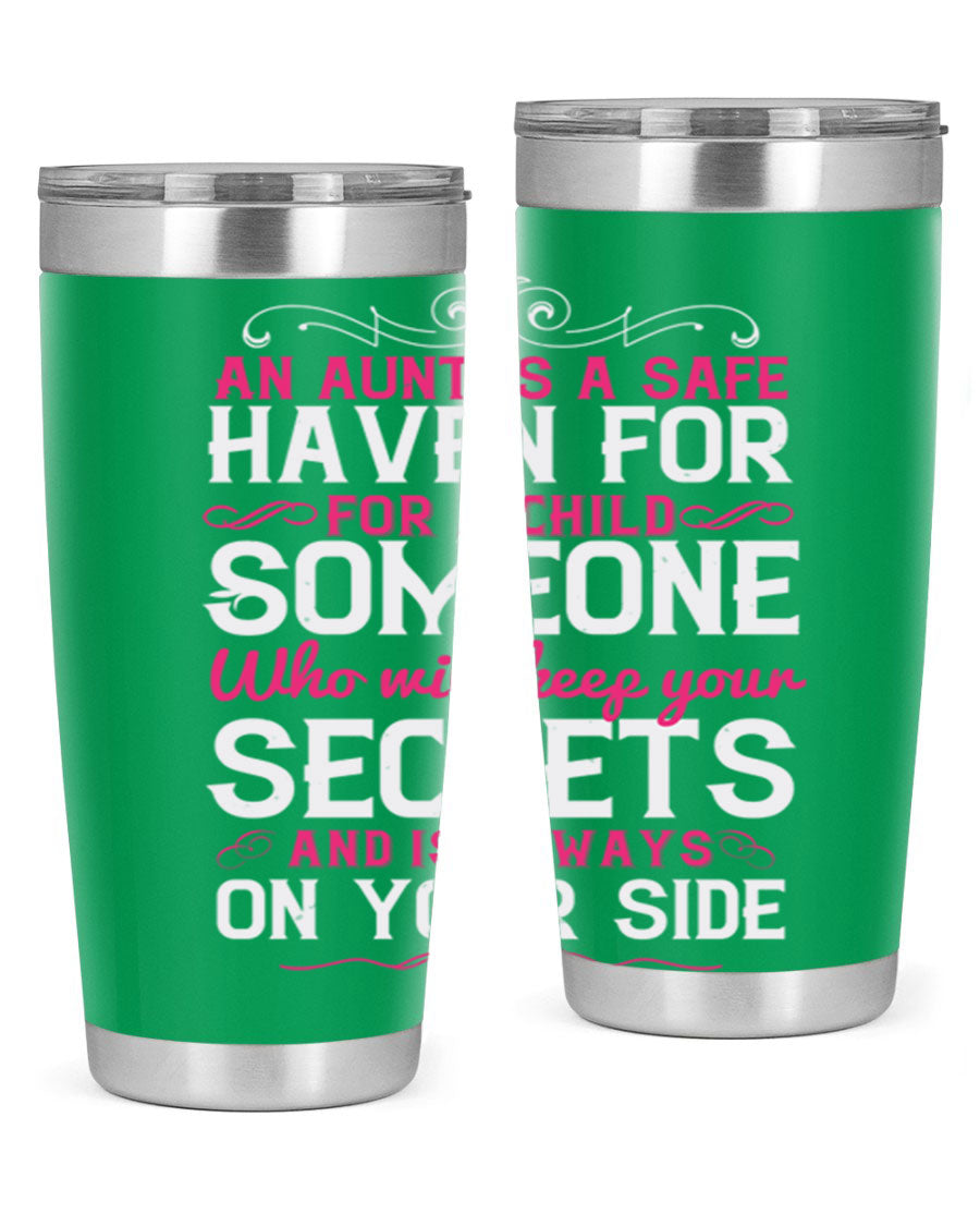 A stylish 20oz and 30oz stainless steel tumbler featuring a design celebrating the bond between a child and their aunt, perfect for hot and cold beverages.