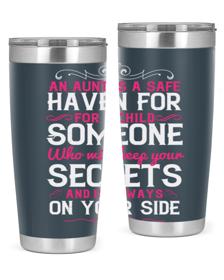 A stylish 20oz and 30oz stainless steel tumbler featuring a design celebrating the bond between a child and their aunt, perfect for hot and cold beverages.