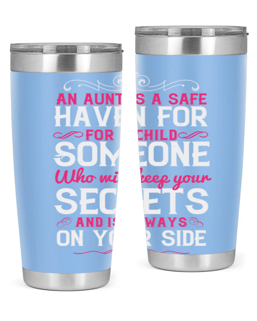 A stylish 20oz and 30oz stainless steel tumbler featuring a design celebrating the bond between a child and their aunt, perfect for hot and cold beverages.