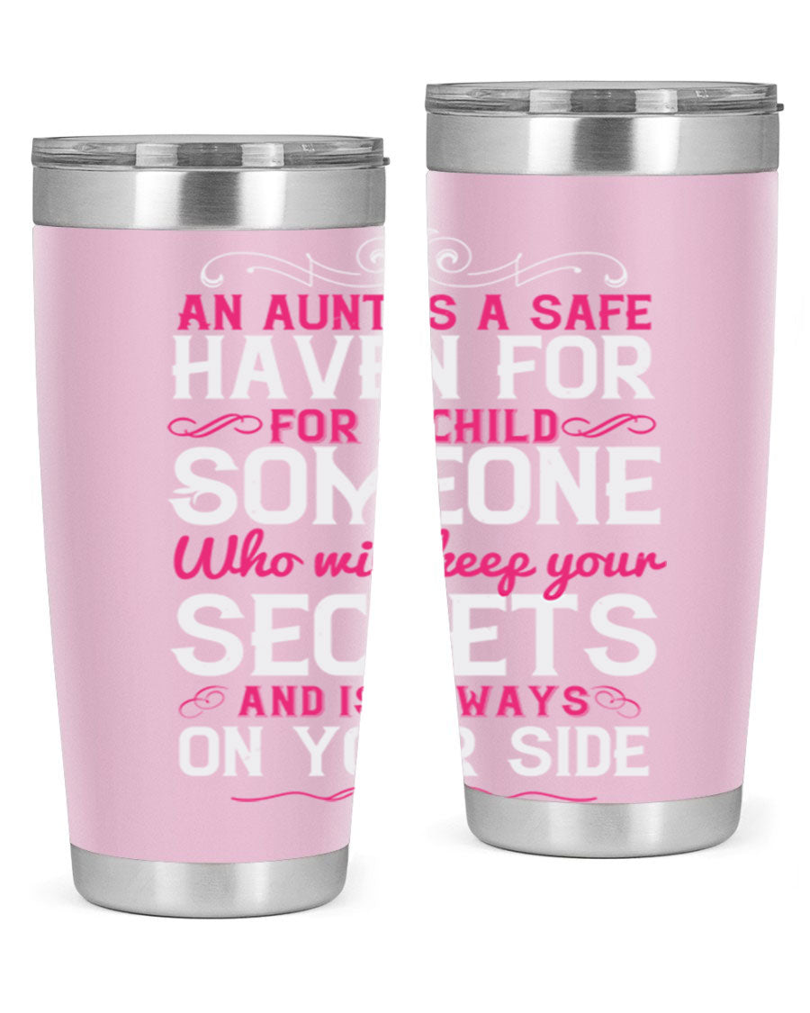 A stylish 20oz and 30oz stainless steel tumbler featuring a design celebrating the bond between a child and their aunt, perfect for hot and cold beverages.