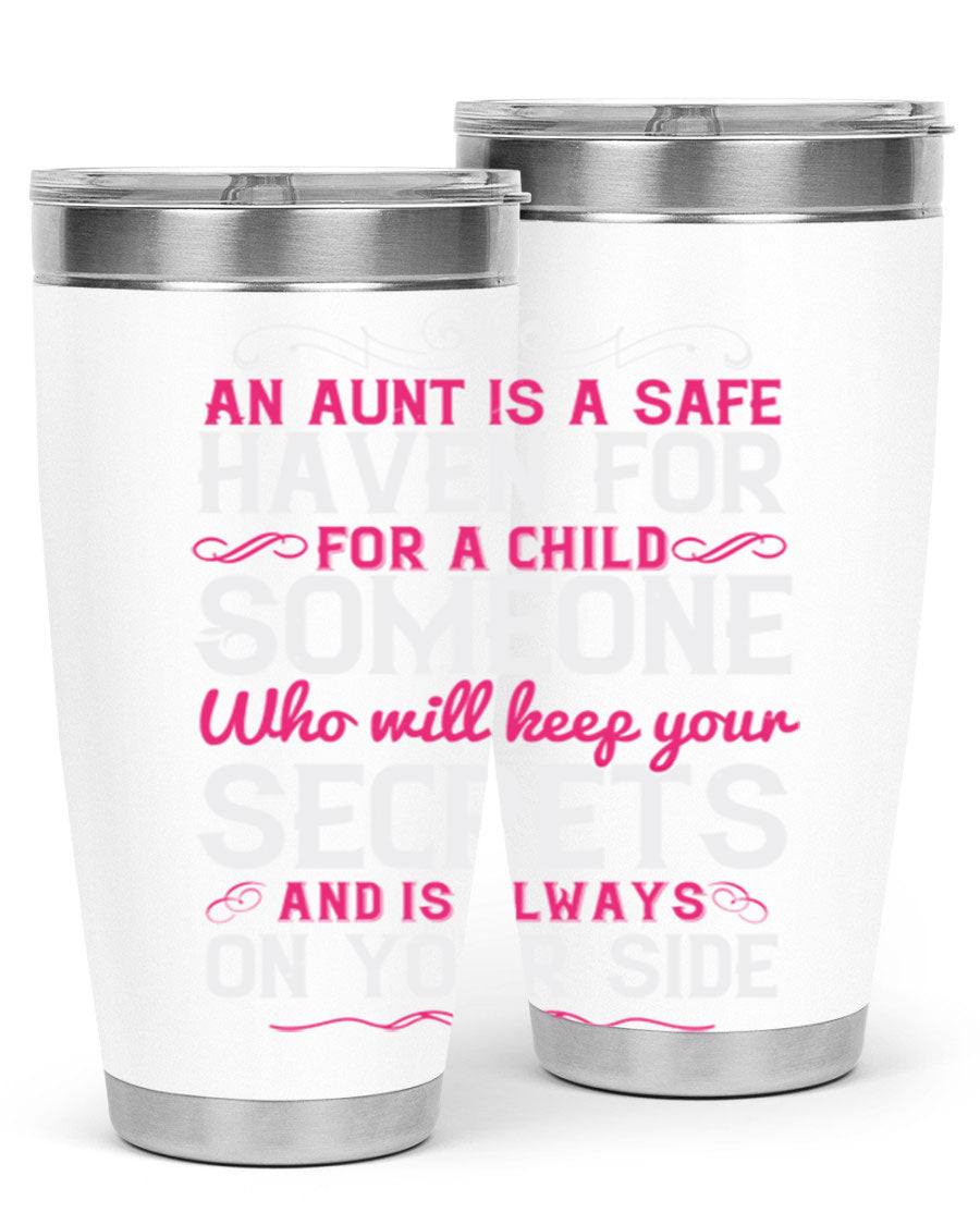 A stylish 20oz and 30oz stainless steel tumbler featuring a design celebrating the bond between a child and their aunt, perfect for hot and cold beverages.