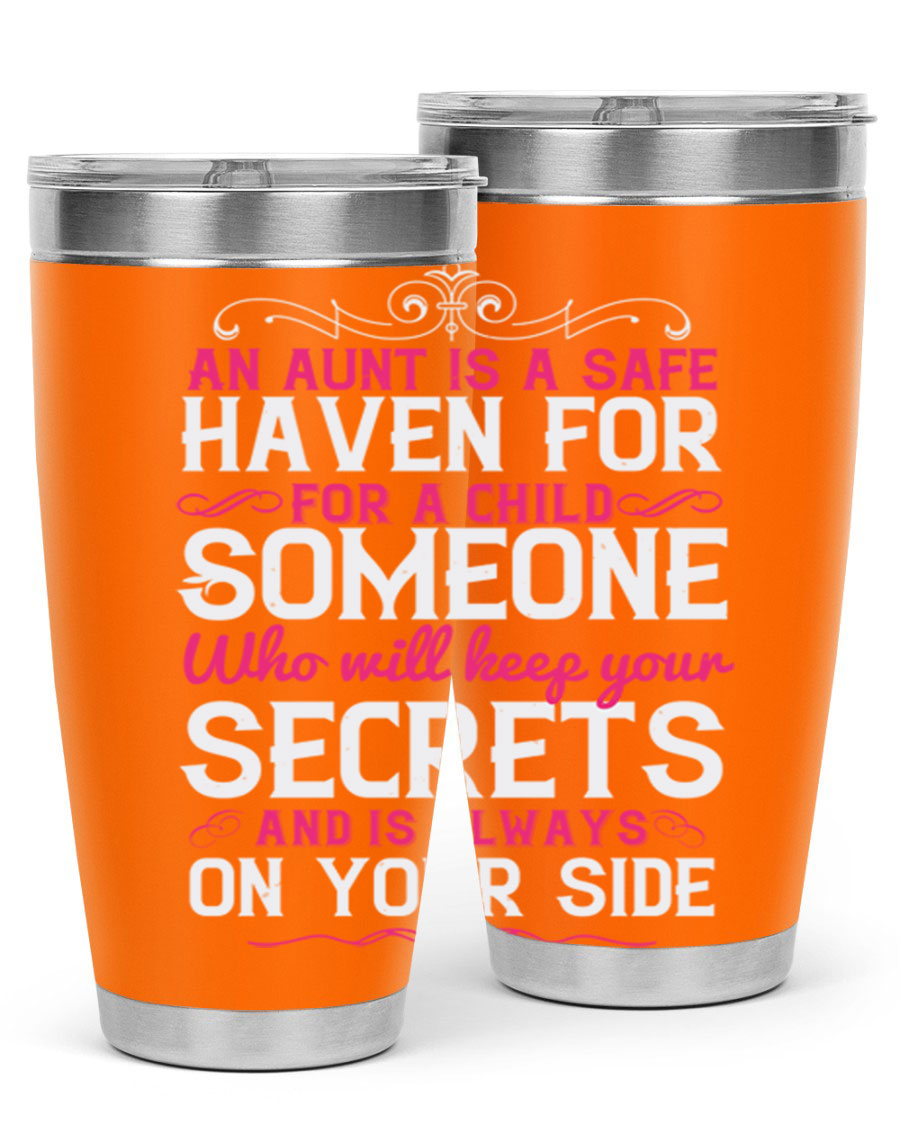 A stylish 20oz and 30oz stainless steel tumbler featuring a design celebrating the bond between a child and their aunt, perfect for hot and cold beverages.