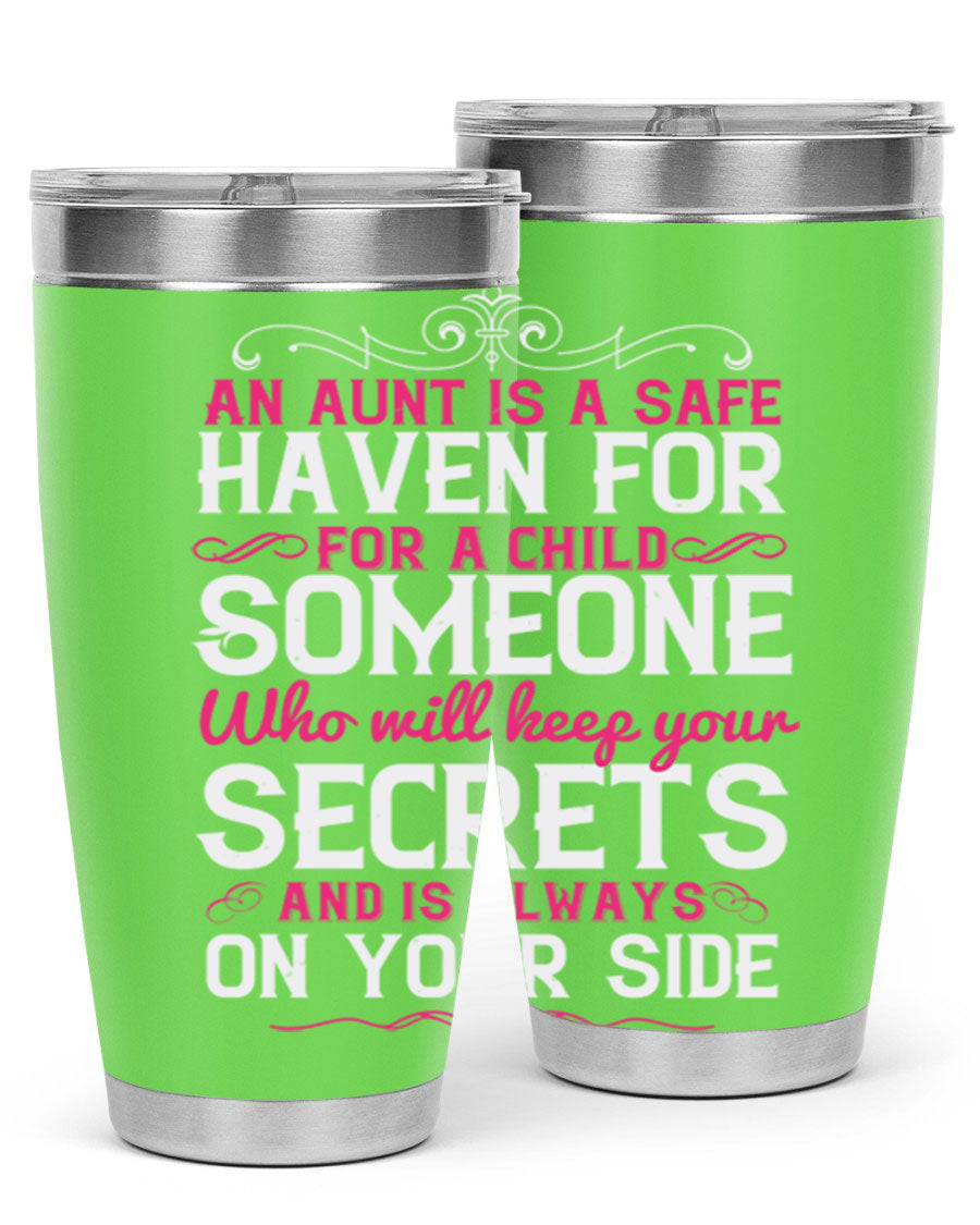 A stylish 20oz and 30oz stainless steel tumbler featuring a design celebrating the bond between a child and their aunt, perfect for hot and cold beverages.