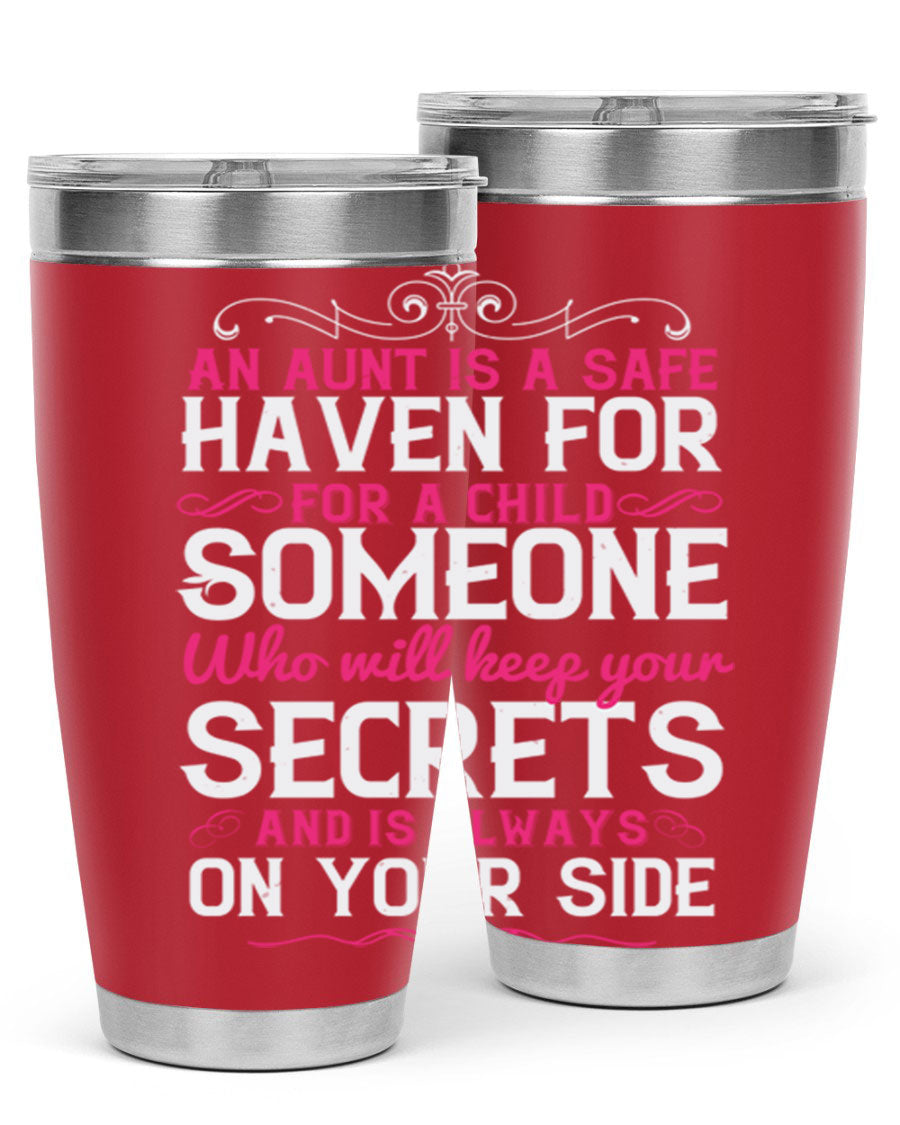 A stylish 20oz and 30oz stainless steel tumbler featuring a design celebrating the bond between a child and their aunt, perfect for hot and cold beverages.