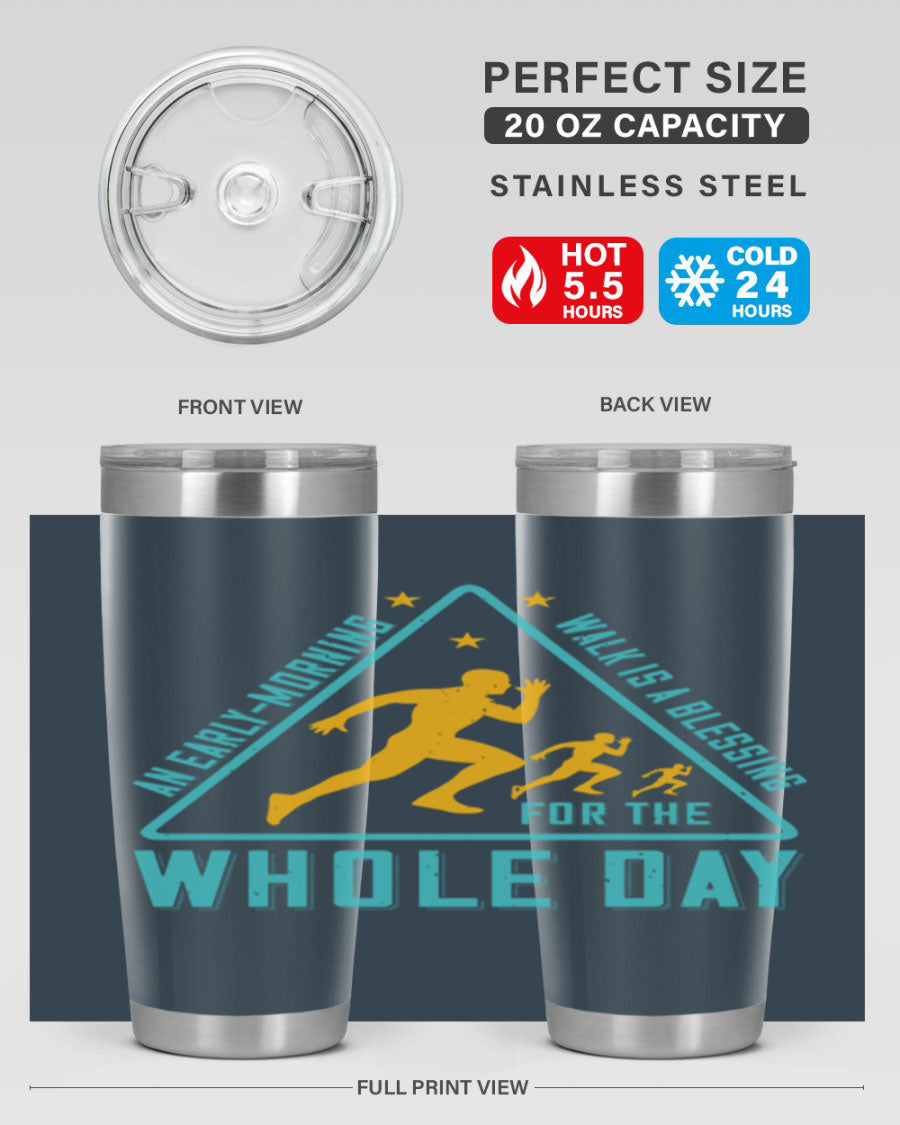 A stylish 20oz and 30oz stainless steel tumbler featuring a motivational quote, perfect for keeping drinks hot or cold.