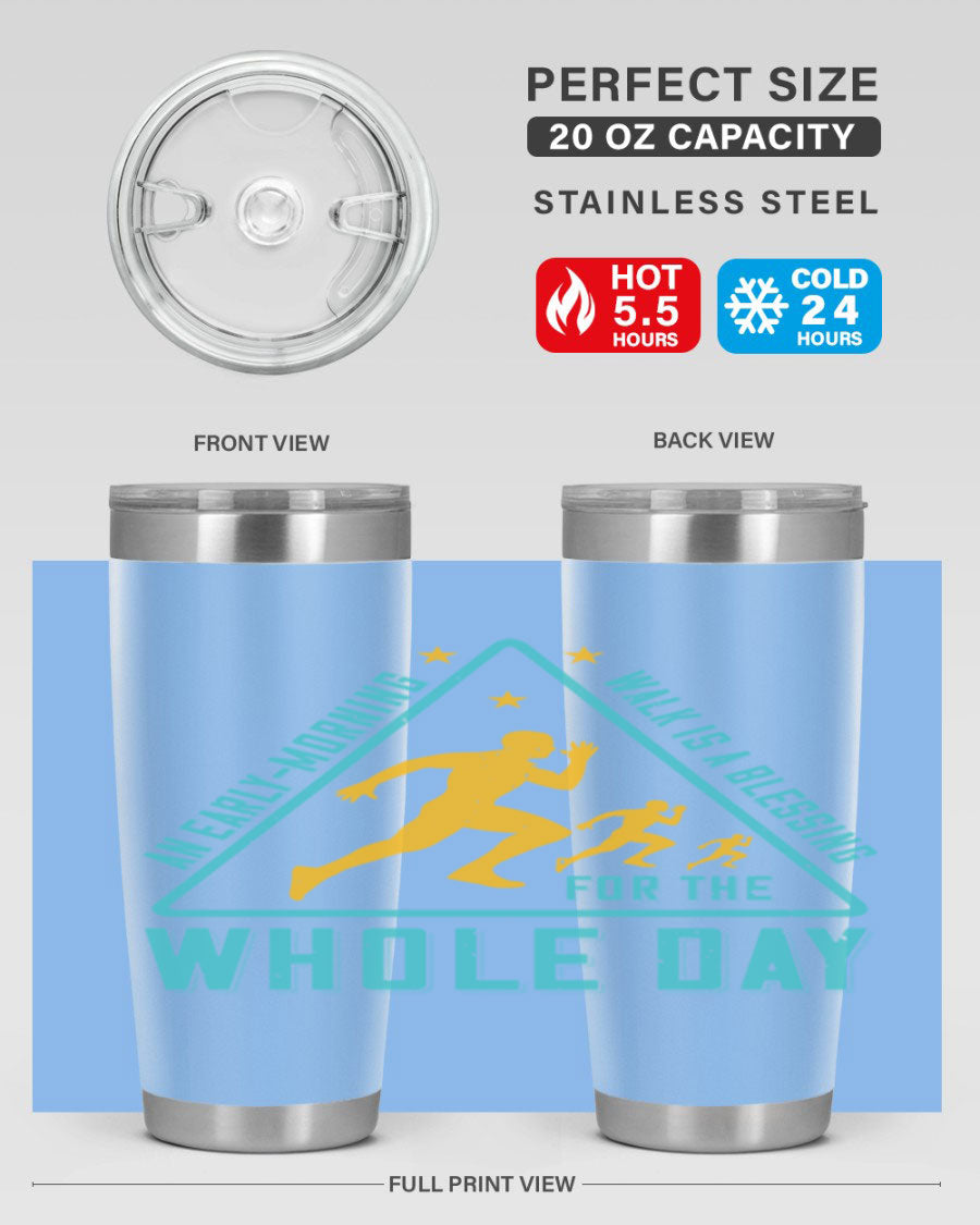 A stylish 20oz and 30oz stainless steel tumbler featuring a motivational quote, perfect for keeping drinks hot or cold.
