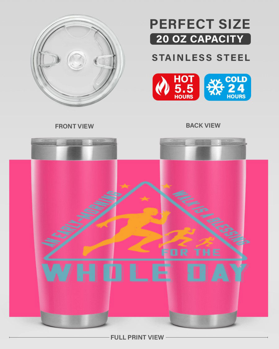 A stylish 20oz and 30oz stainless steel tumbler featuring a motivational quote, perfect for keeping drinks hot or cold.