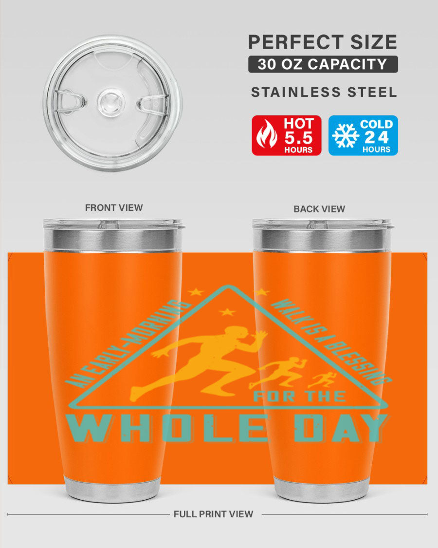 A stylish 20oz and 30oz stainless steel tumbler featuring a motivational quote, perfect for keeping drinks hot or cold.